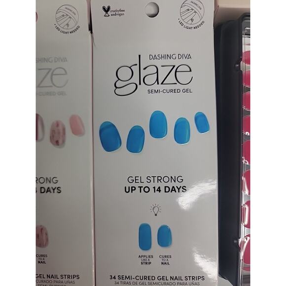 Lot of 6 DASHING DIVA GLAZE 34 Semi-Cured Gel Nail Strips And LED Lamp - Picture 4 of 10